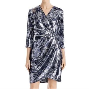 Laundry by Shelli Segal Sequined Wrap Cocktail Dress - Navy Blue/Silver